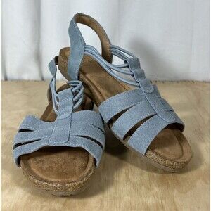 Earth Origins Women’s 6W Leather Suede Sling Back Sandals Laney Blue NWOT